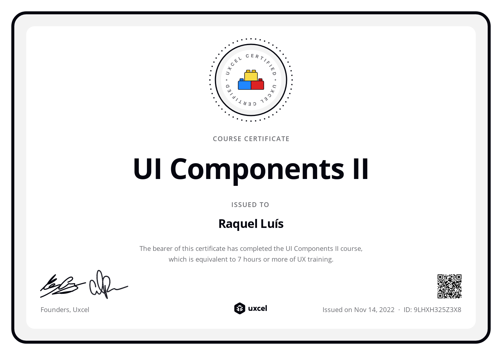Raquel Luís's certificate
